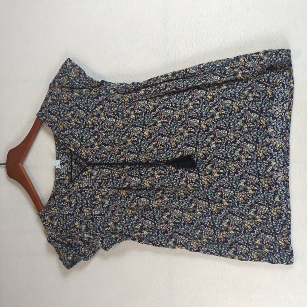 Old Navy Blue Floral Tassel Drawstring Lightweight Women's Shirt XS